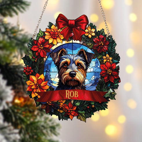 Border Terrier Christmas Wreath Suncatcher